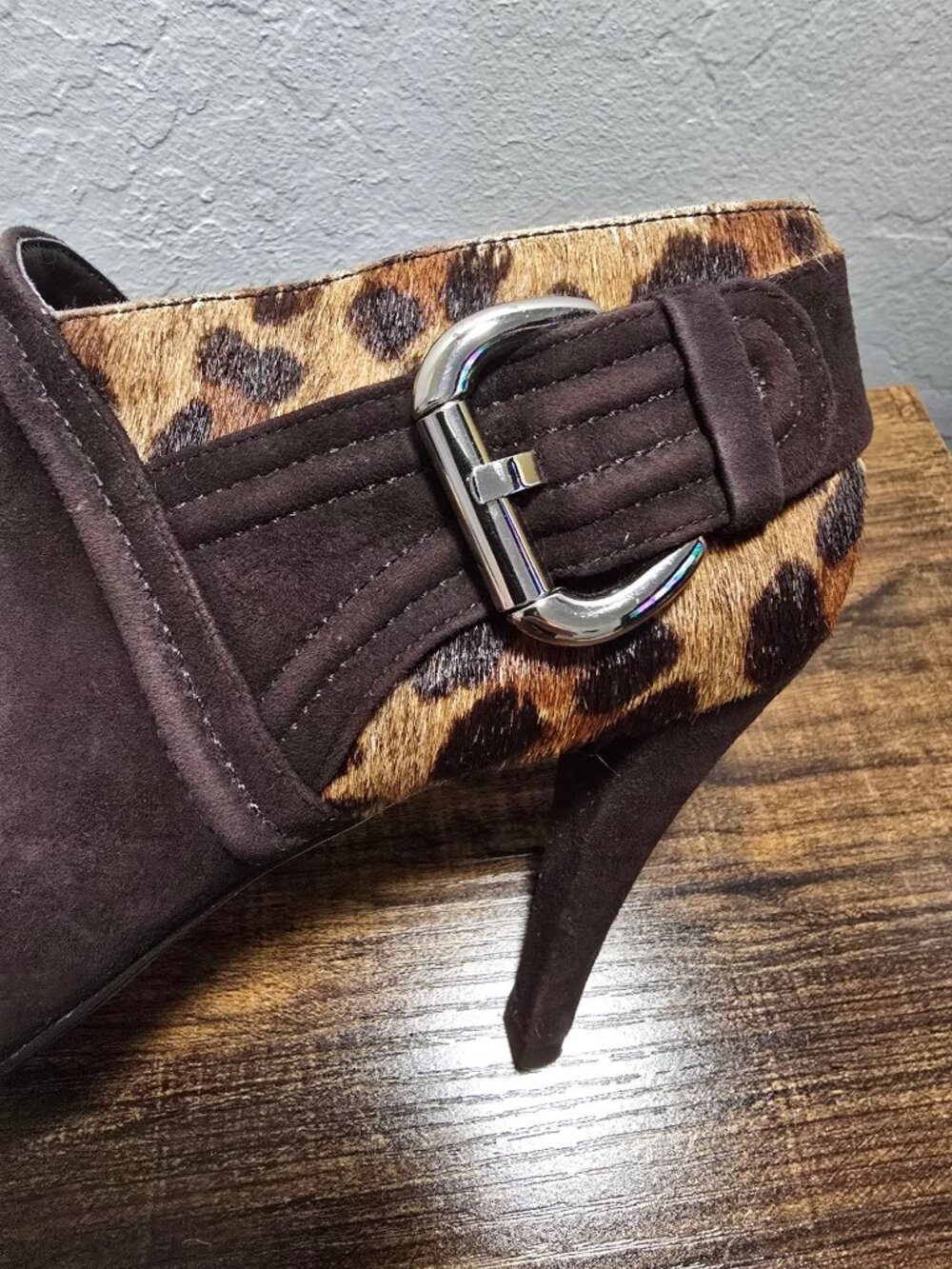 Antonio Melani Winona Brown Suede Leopard Print Heeled Booties Womens Size 8M - Picture 6 of 15